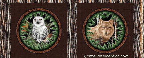 Wood Haven Owl Wolf 4 Pillow Panels
